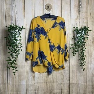 West Kei Yellow Floral Blouse Size XL
